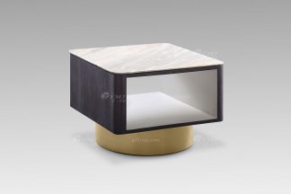 高端會(huì)所現(xiàn)代輕奢家具高級大理石+灰橡色小方幾